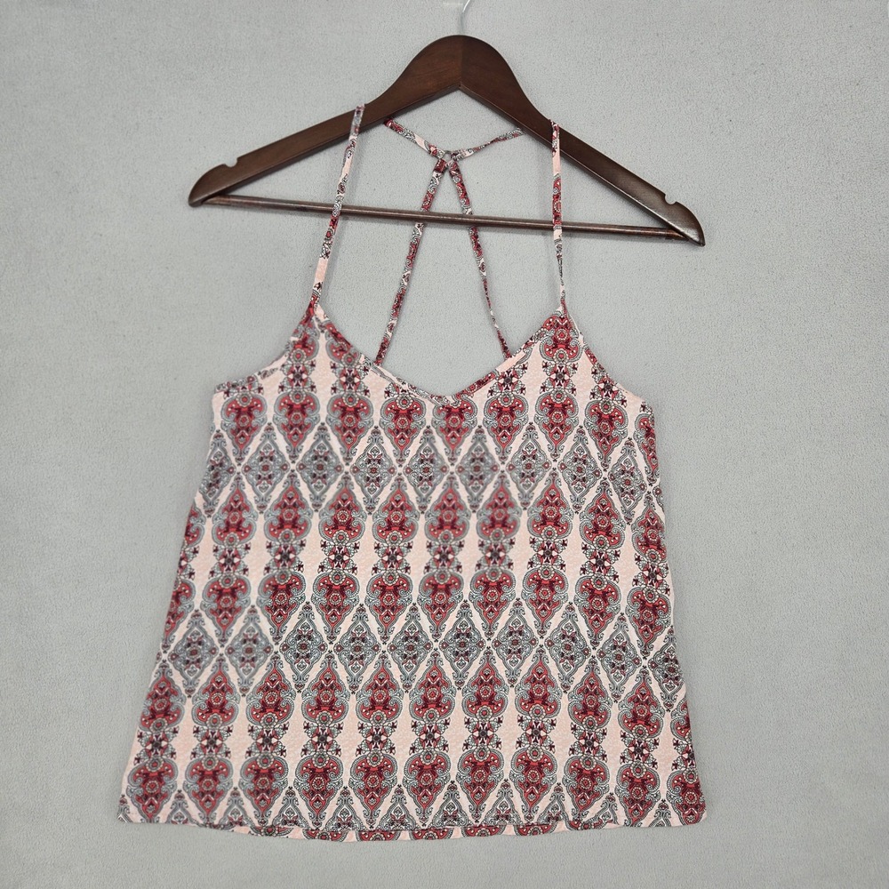 Hollister Womens XS Pink Damask Paisley Cami Top Strappy Back Boho Summer